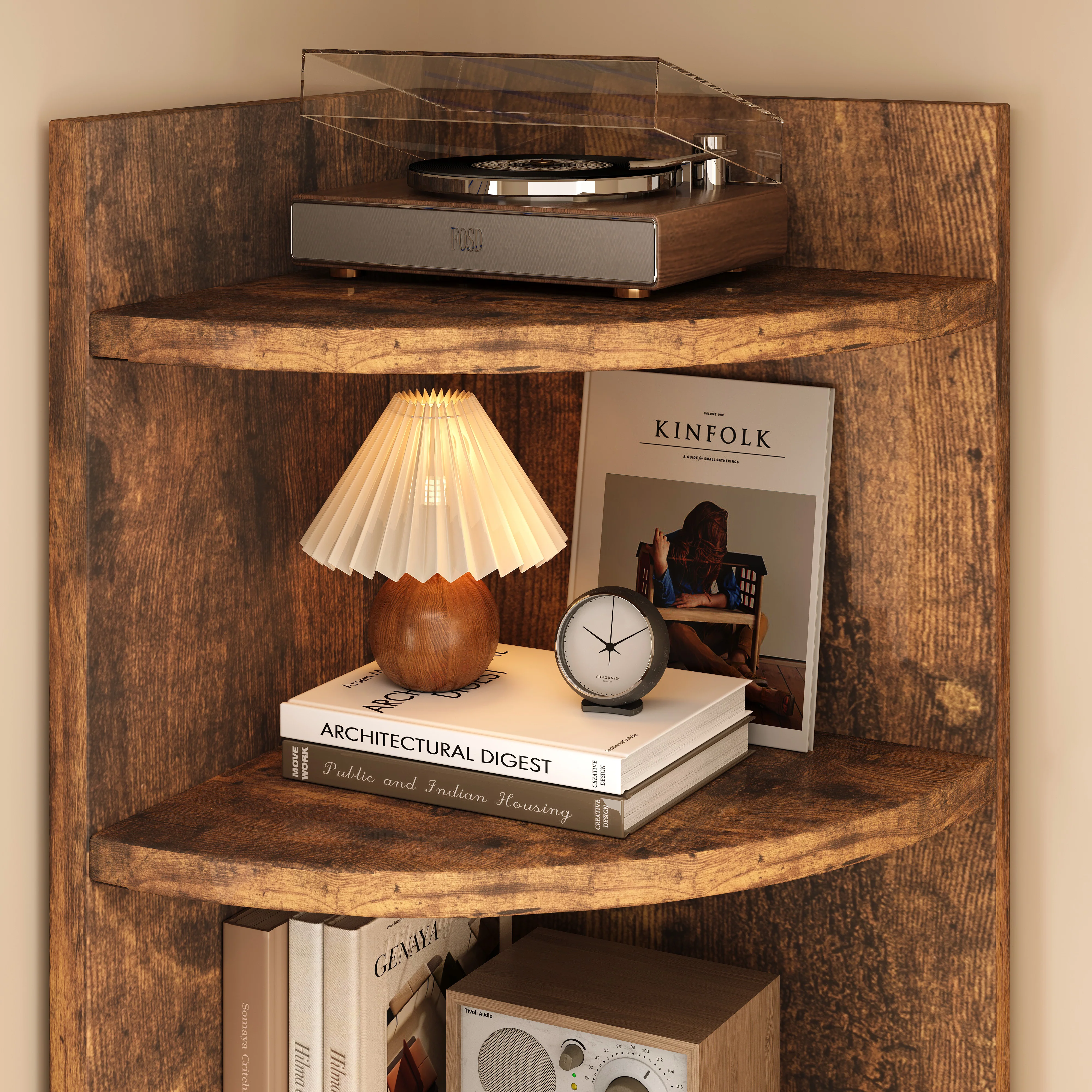 Inspire 6 Tier Large Stylish Rustic Wooden Corner Shelf Unit - Image 5