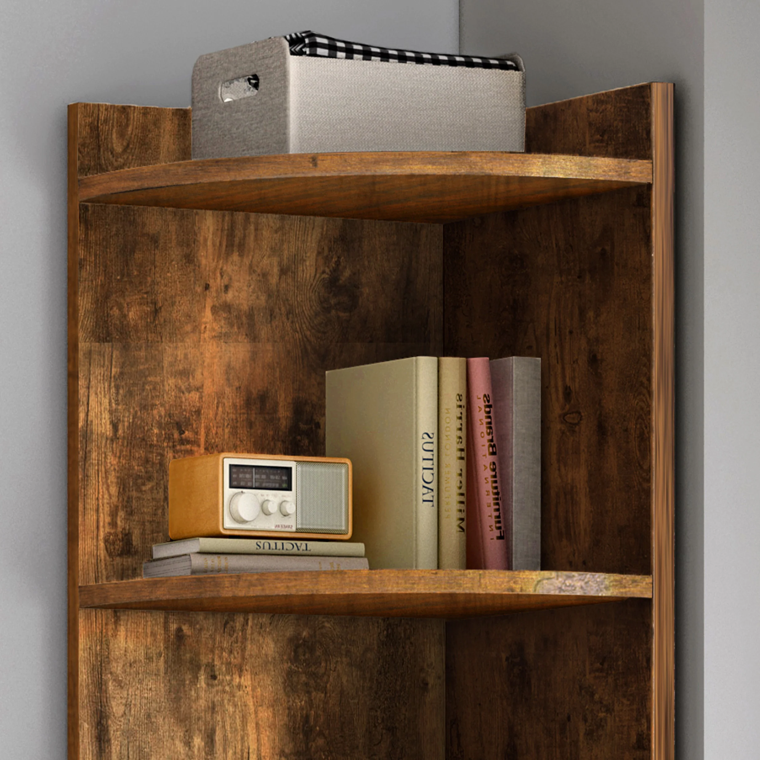 Inspire 6 Tier Large Stylish Rustic Wooden Corner Shelf Unit - Image 7