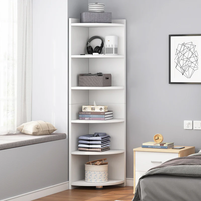 Inspire 6 Tier Large Stylish Wooden Corner Shelf Unit (White) - Image 7