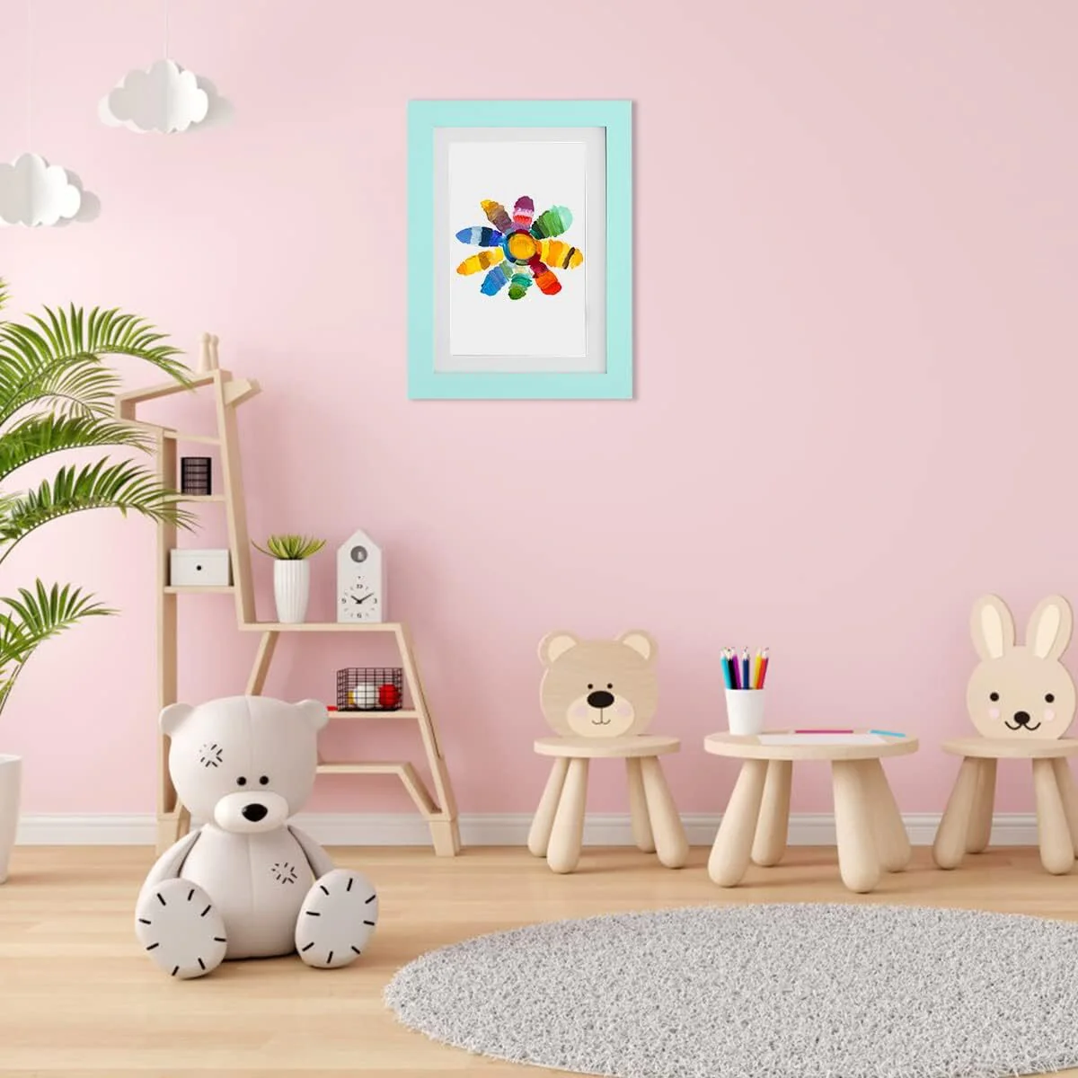 Kids Art Frame Wooden Artwork Display Children Drawing Storage Holds 150 Pictures (Blue) - Image 7
