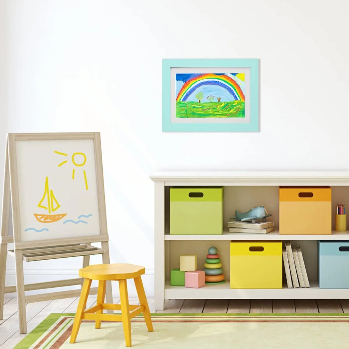 Kids Art Frame Wooden Artwork Display Children Drawing Storage Holds 150 Pictures (Blue) - Image 8