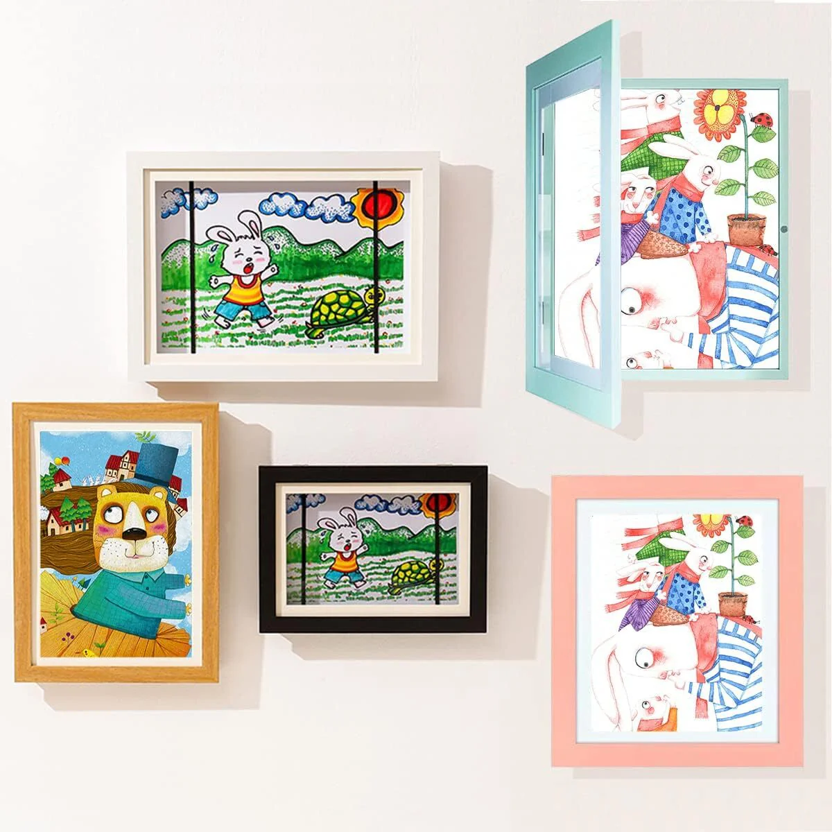 Kids Art Frame Wooden Artwork Display Children Drawing Storage Holds 150 Pictures (Blue) - Image 9