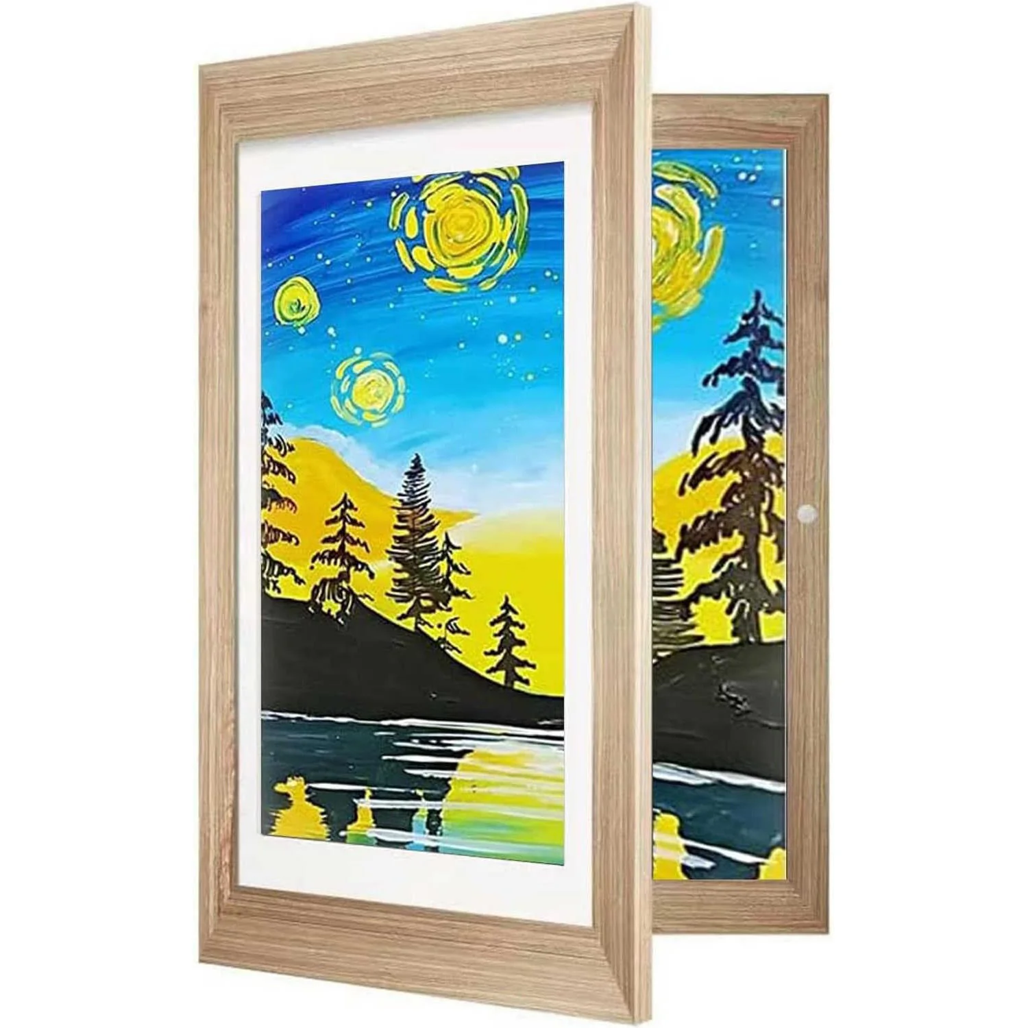 Kids Art Frame Wooden Artwork Display Children Drawing Storage Holds 150 Pictures (Oak) - Image 16