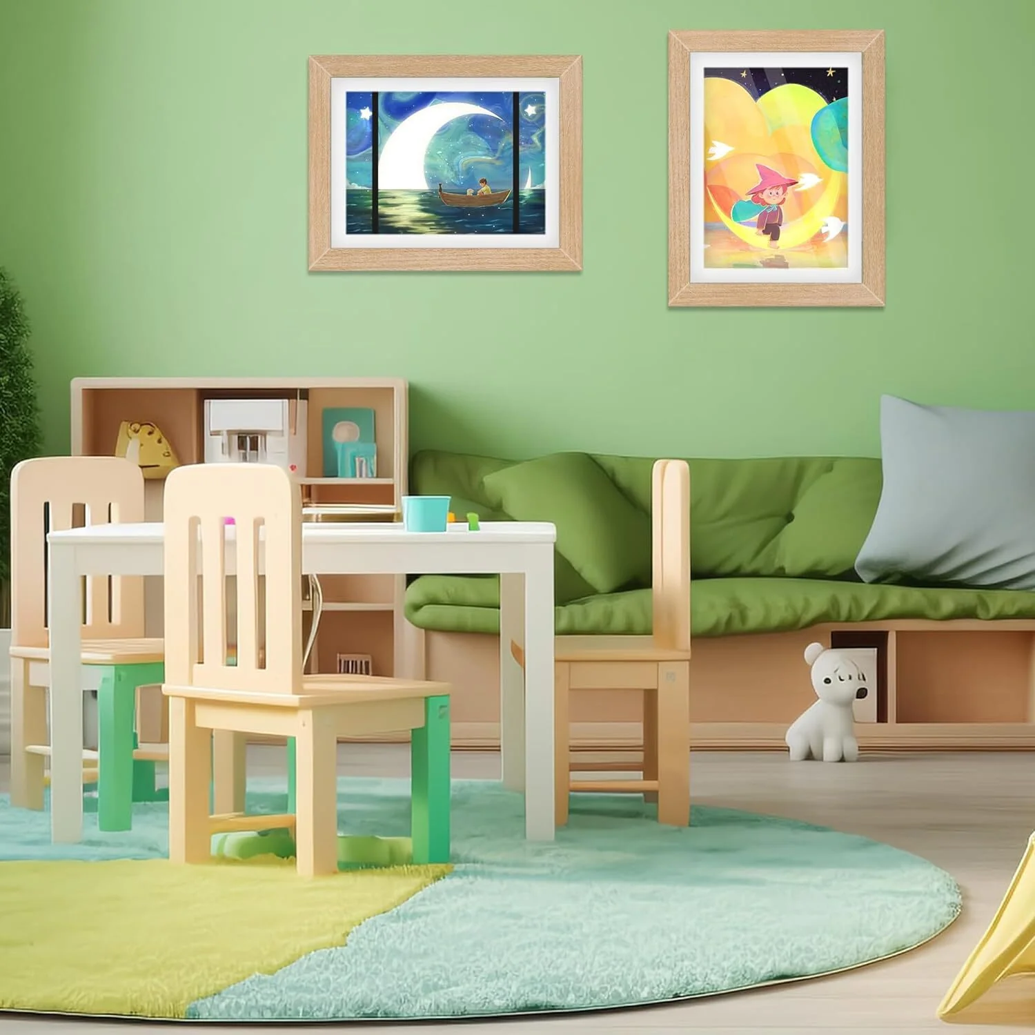 Kids Art Frame Wooden Artwork Display Children Drawing Storage Holds 150 Pictures (Oak) - Image 4