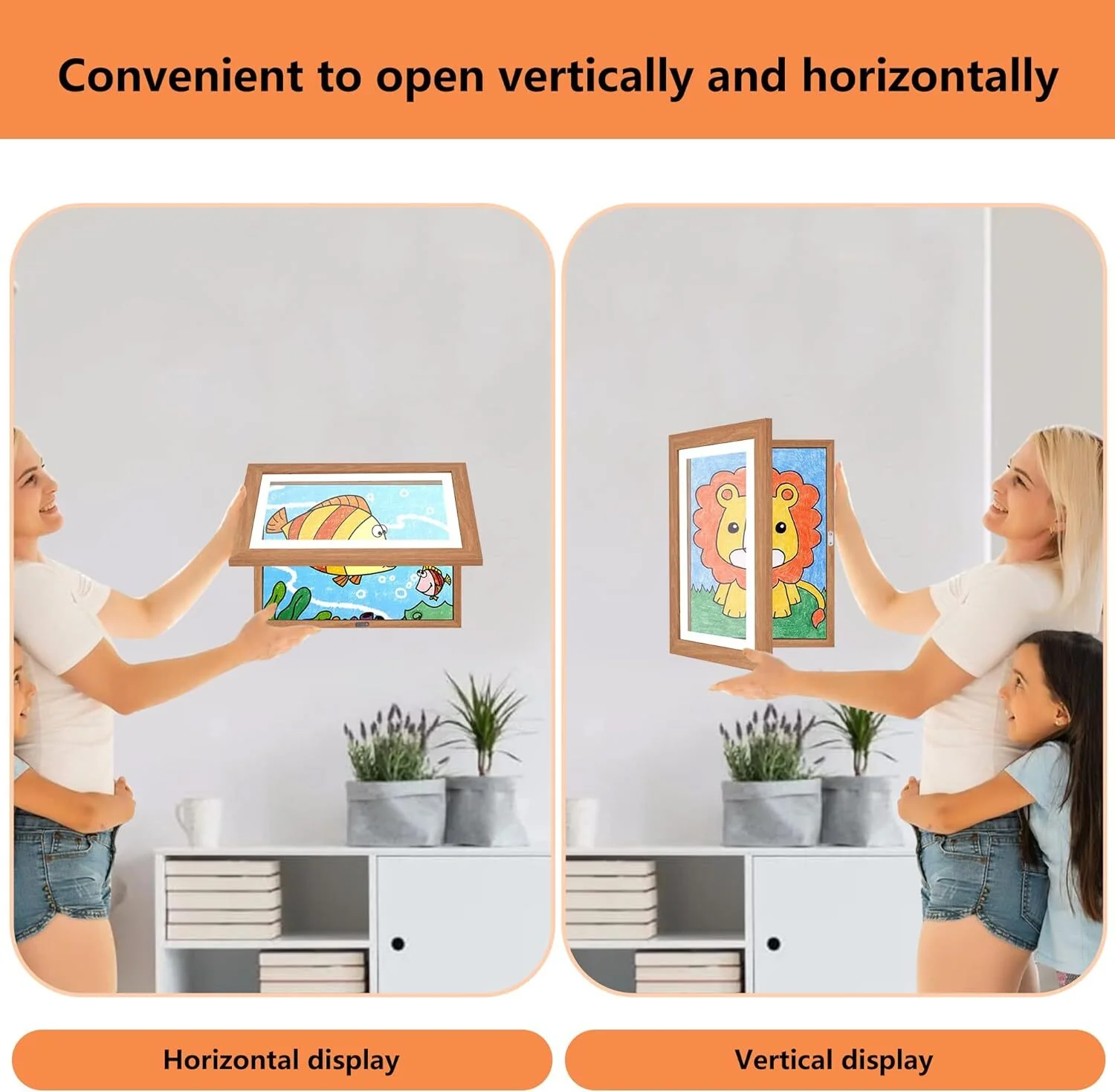 Kids Art Frame Wooden Artwork Display Children Drawing Storage Holds 150 Pictures (Oak) - Image 5