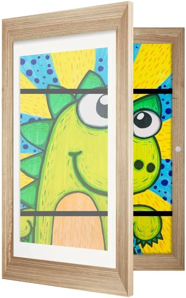 Kids Art Frame Wooden Artwork Display Children Drawing Storage Holds 150 Pictures (Oak) - Image 6