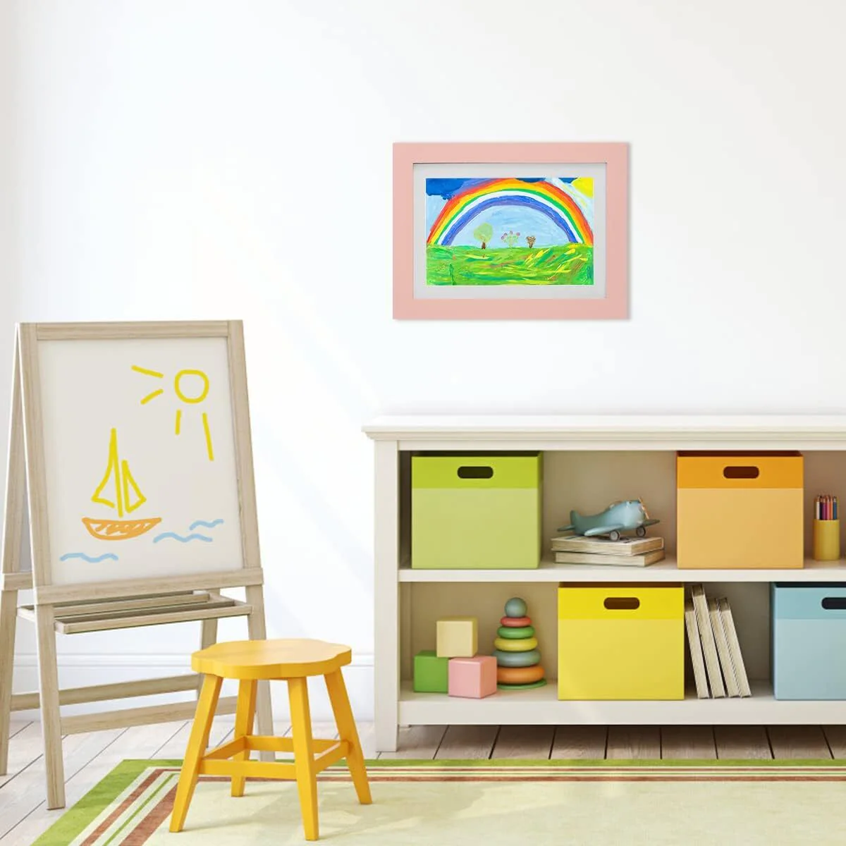 Kids Art Frame Wooden Artwork Display Children Drawing Storage Holds 150 Pictures (Pink) - Image 12