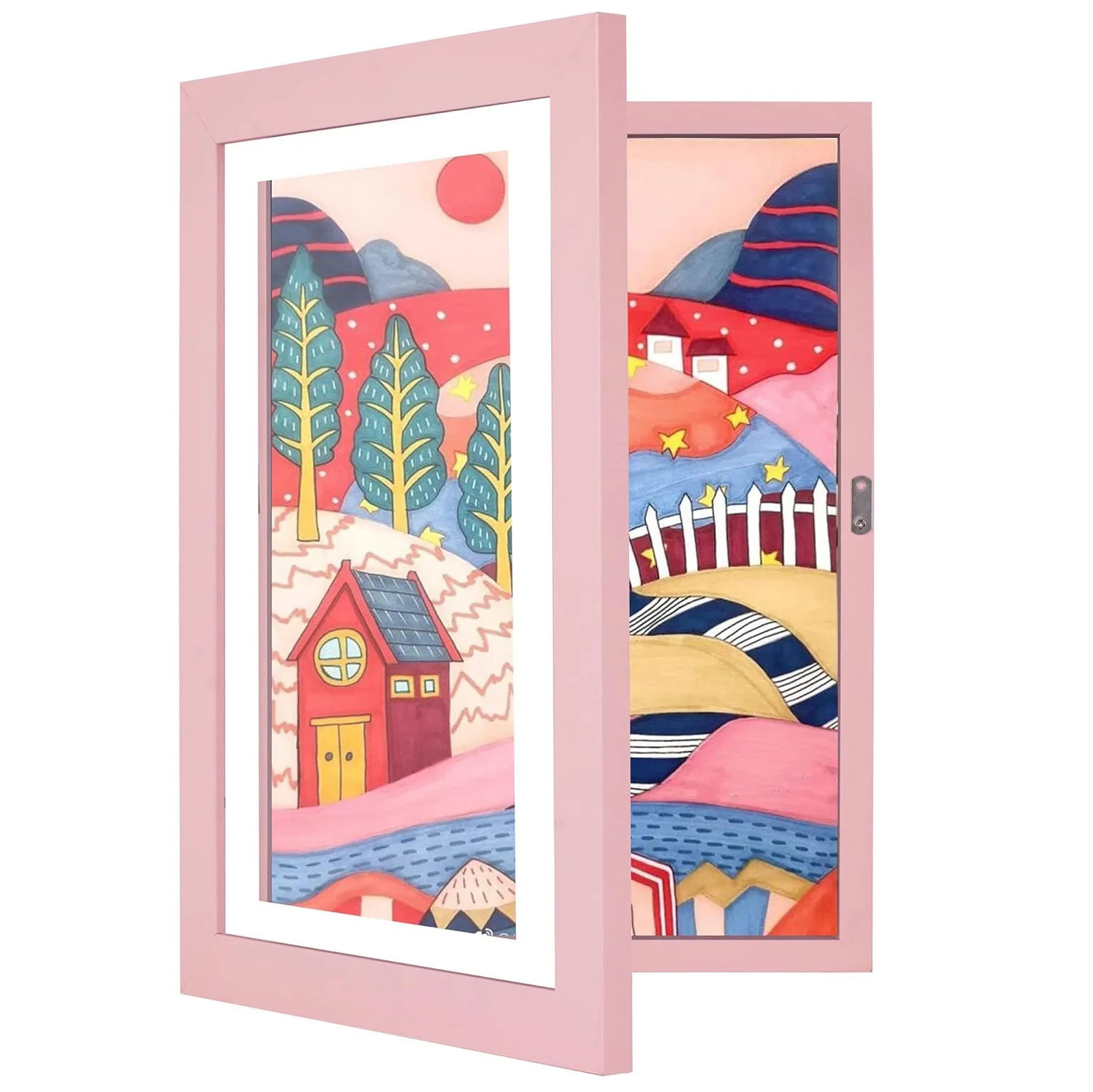 Kids Art Frame Wooden Artwork Display Children Drawing Storage Holds 150 Pictures (Pink) - Image 13