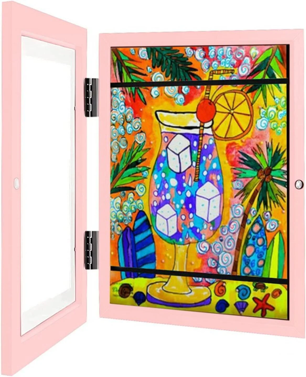 Kids Art Frame Wooden Artwork Display Children Drawing Storage Holds 150 Pictures (Pink) - Image 2