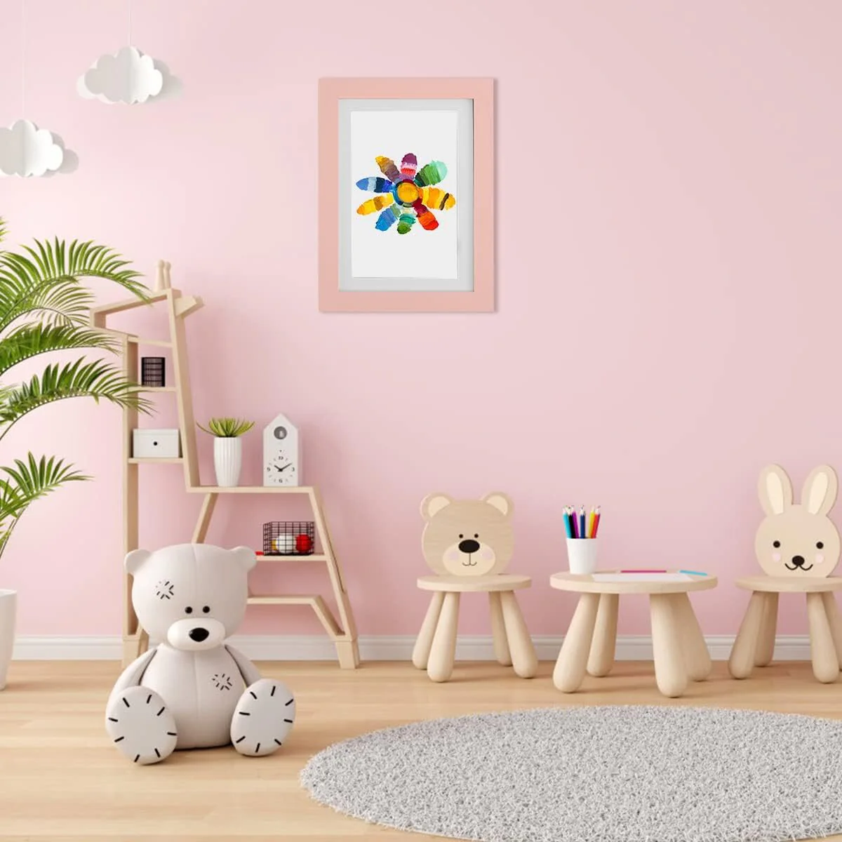 Kids Art Frame Wooden Artwork Display Children Drawing Storage Holds 150 Pictures (Pink) - Image 7