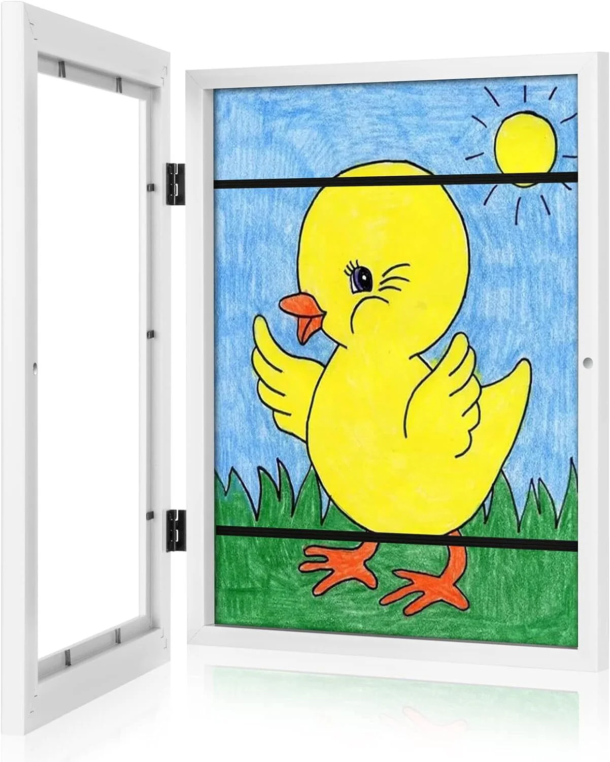Kids Art Frame Wooden Artwork Display Children Drawing Storage Holds 150 Pictures (White) - Image 10