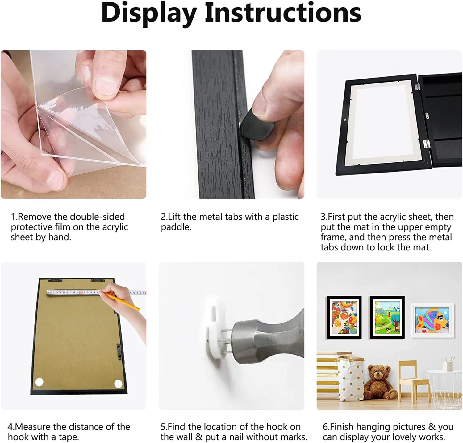 Kids Art Frame Wooden Artwork Display Children Drawing Storage Holds 150 Pictures (White) - Image 13