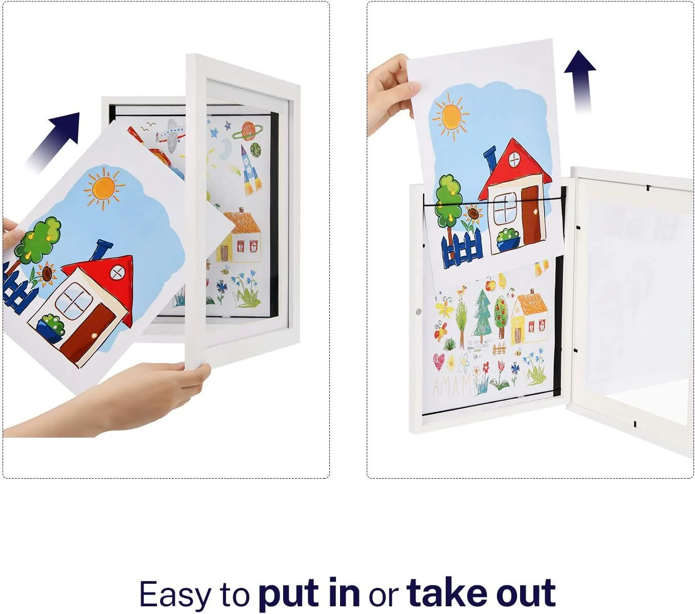Kids Art Frame Wooden Artwork Display Children Drawing Storage Holds 150 Pictures (White) - Image 8