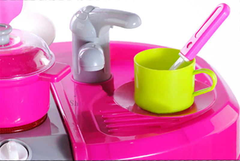 Kids Pretend Play Realistic Play Kitchen Toy Set with Lights & Sounds - Pink - Image 10