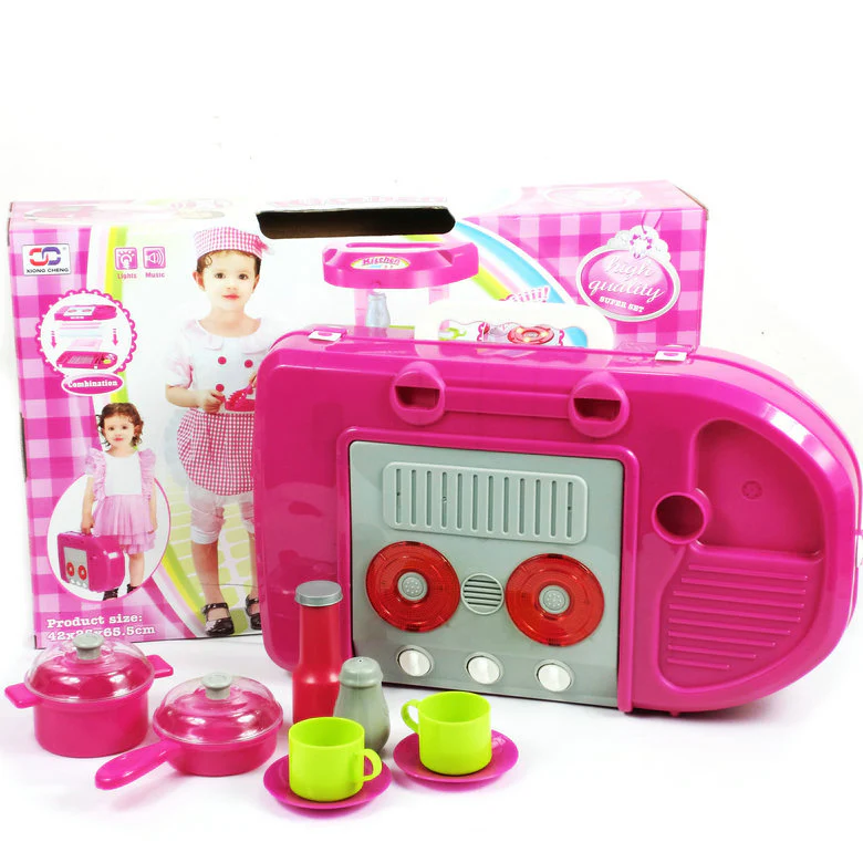 Kids Pretend Play Realistic Play Kitchen Toy Set with Lights & Sounds - Pink - Image 11