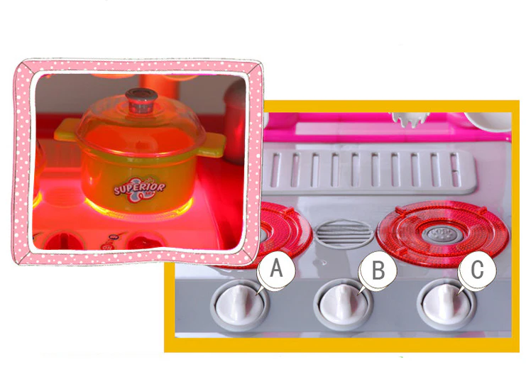 Kids Pretend Play Realistic Play Kitchen Toy Set with Lights & Sounds - Pink - Image 12