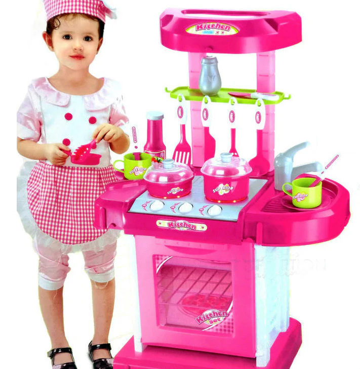 Kids Pretend Play Realistic Play Kitchen Toy Set with Lights & Sounds - Pink - Image 14