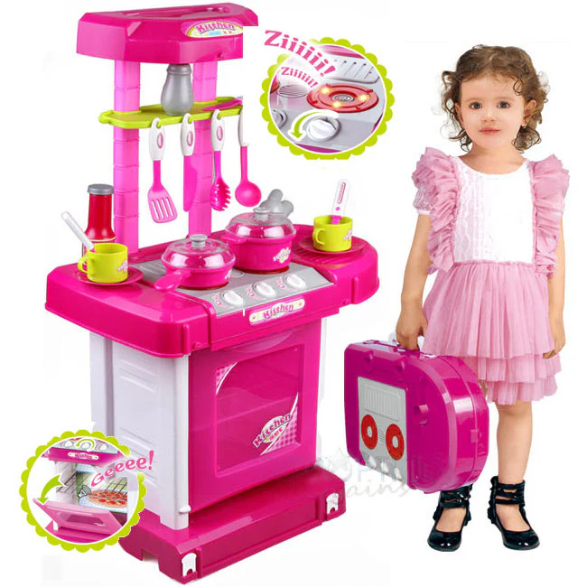 Kids Pretend Play Realistic Play Kitchen Toy Set with Lights & Sounds - Pink - Image 15