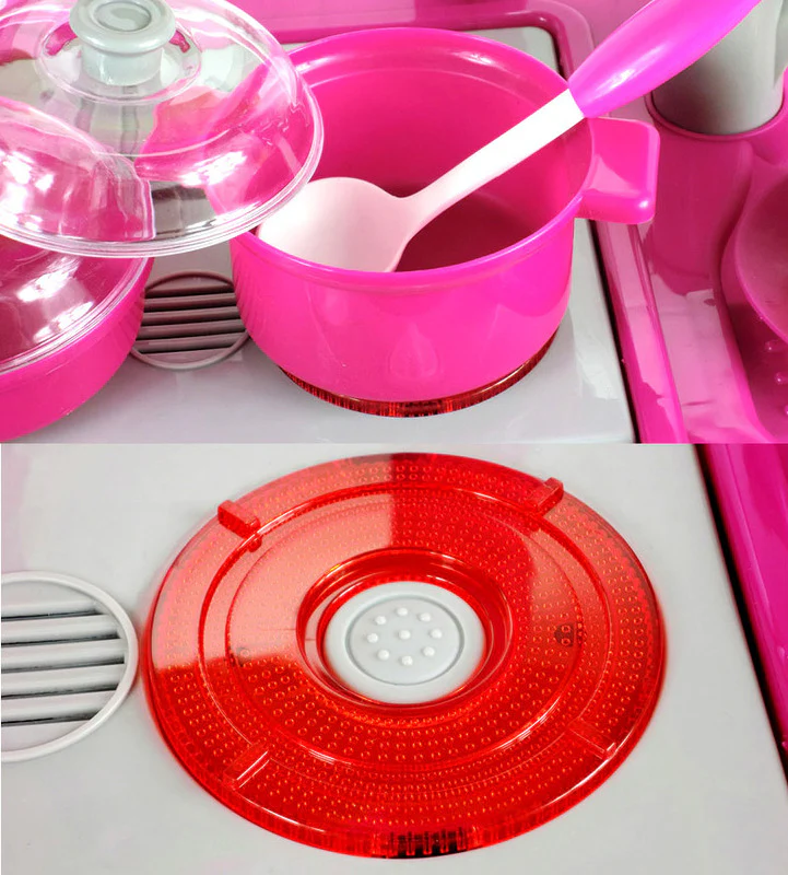 Kids Pretend Play Realistic Play Kitchen Toy Set with Lights & Sounds - Pink - Image 5