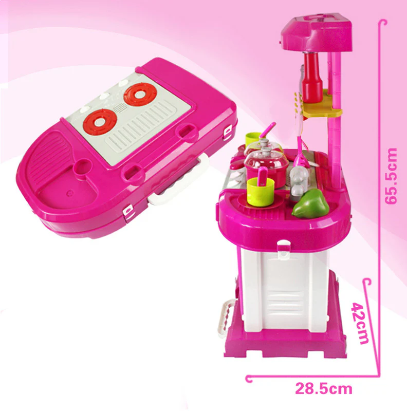 Kids Pretend Play Realistic Play Kitchen Toy Set with Lights & Sounds - Pink - Image 6