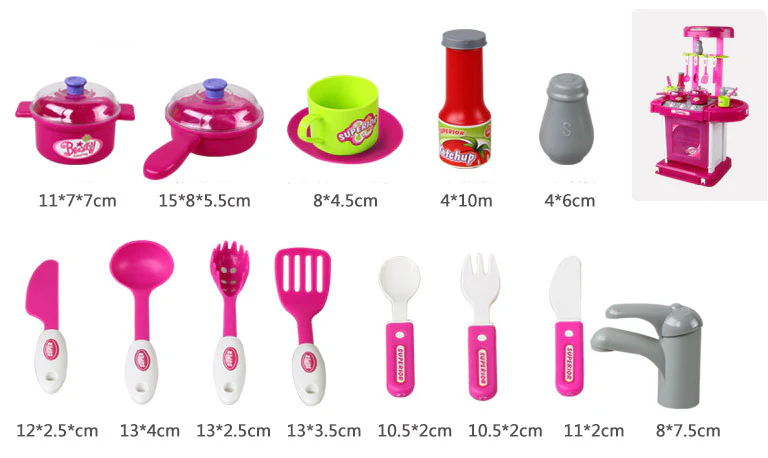 Kids Pretend Play Realistic Play Kitchen Toy Set with Lights & Sounds - Pink - Image 7