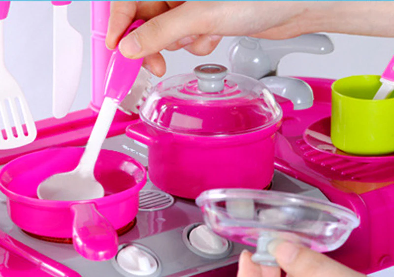 Kids Pretend Play Realistic Play Kitchen Toy Set with Lights & Sounds - Pink - Image 9