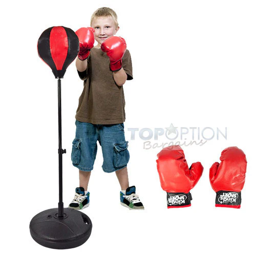Kids Speed Ball Stand Punching Boxing Bag Glove Set - Image 2