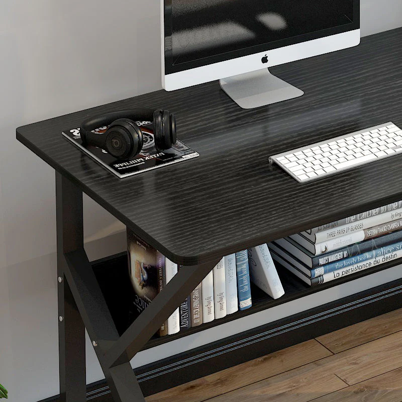 Kori Large Wood & Metal Computer Desk with Shelf (Black) - Image 4