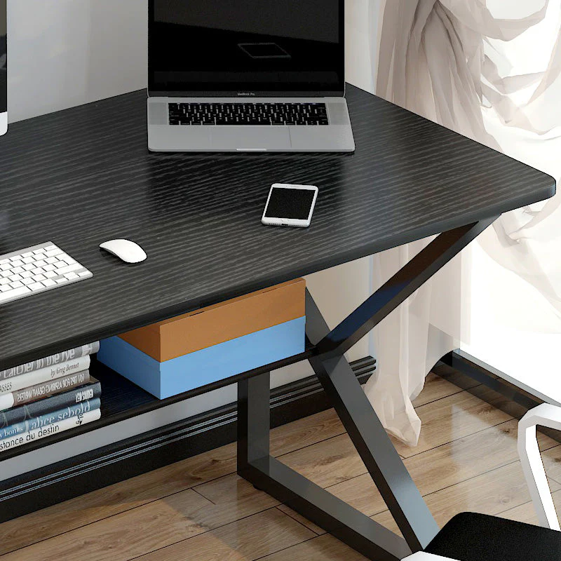 Kori Large Wood & Metal Computer Desk with Shelf (Black) - Image 5
