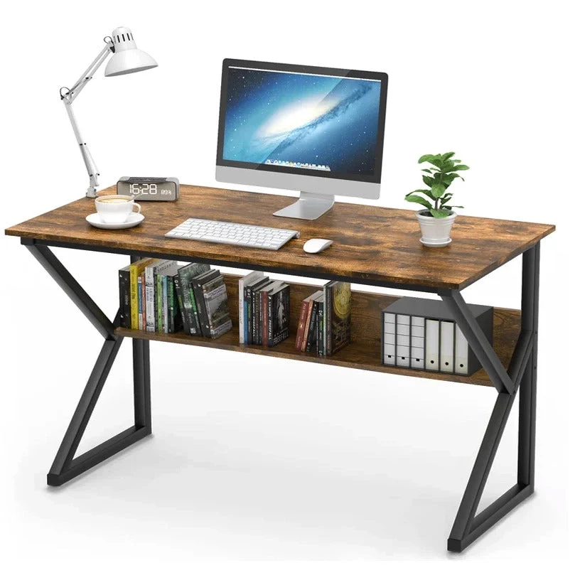 Kori Large Wood & Metal Computer Desk with Shelf (Rustic Wood) - Image 4