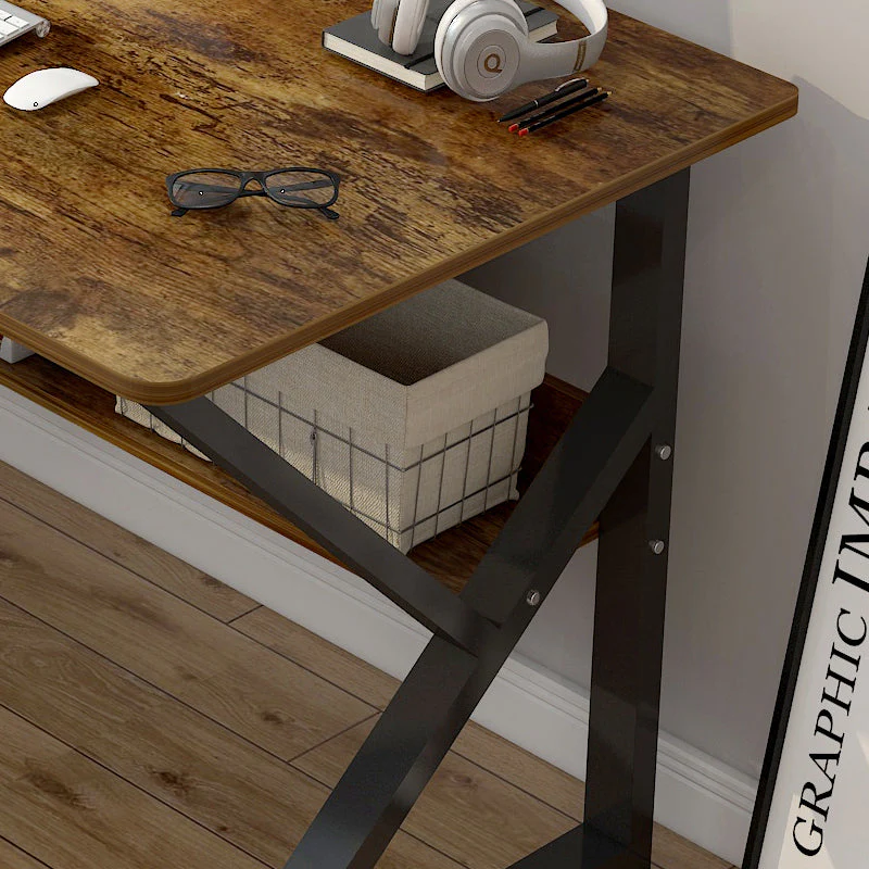 Kori Large Wood & Metal Computer Desk with Shelf (Rustic Wood) - Image 8