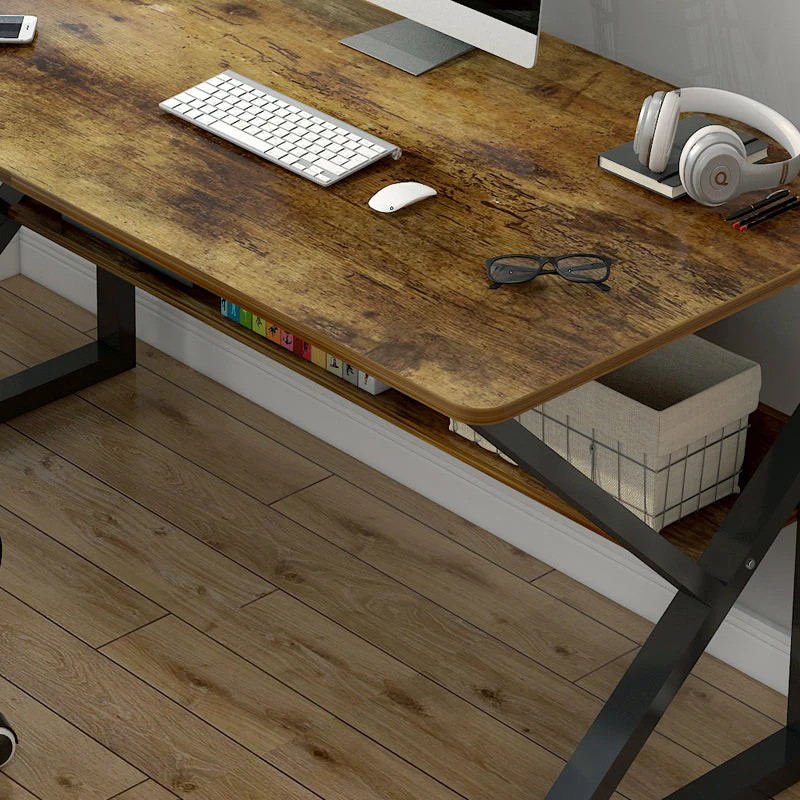 Kori Large Wood & Metal Computer Desk with Shelf (Rustic Wood) - Image 9