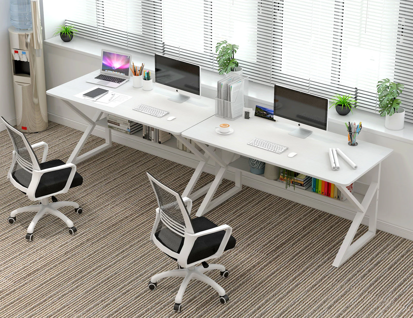 Kori Large Wood & Metal Computer Desk with Shelf (White) - Image 4