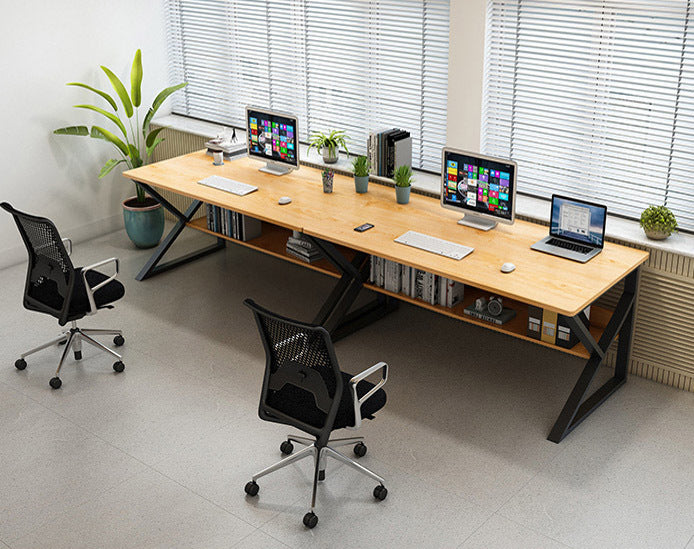 Kori Large Wood & Metal Computer Desk with Shelf (White Oak) - Image 7