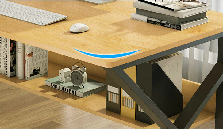 Kori Wood & Metal Computer Desk with Shelf (Oak) - Image 6