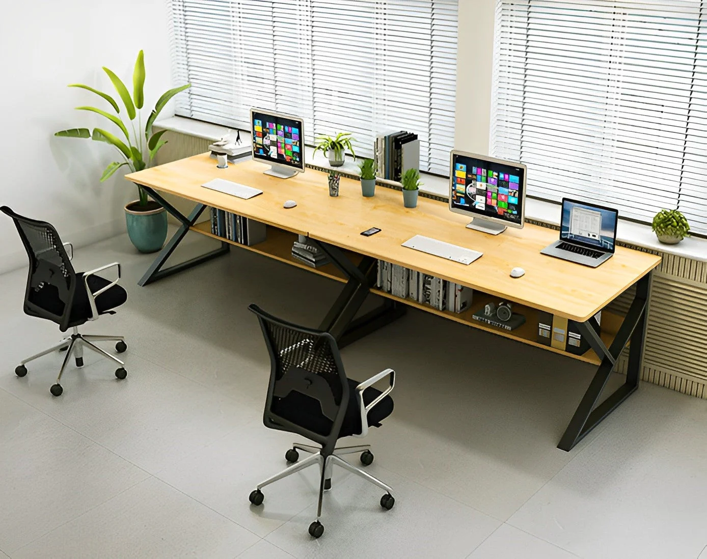 Kori Wood & Metal Computer Desk with Shelf (Oak) - Image 7