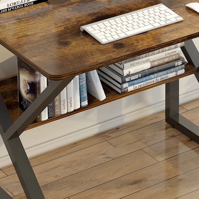 Kori Wood & Metal Computer Desk with Shelf (Rustic Wood) - 80cm - Image 6
