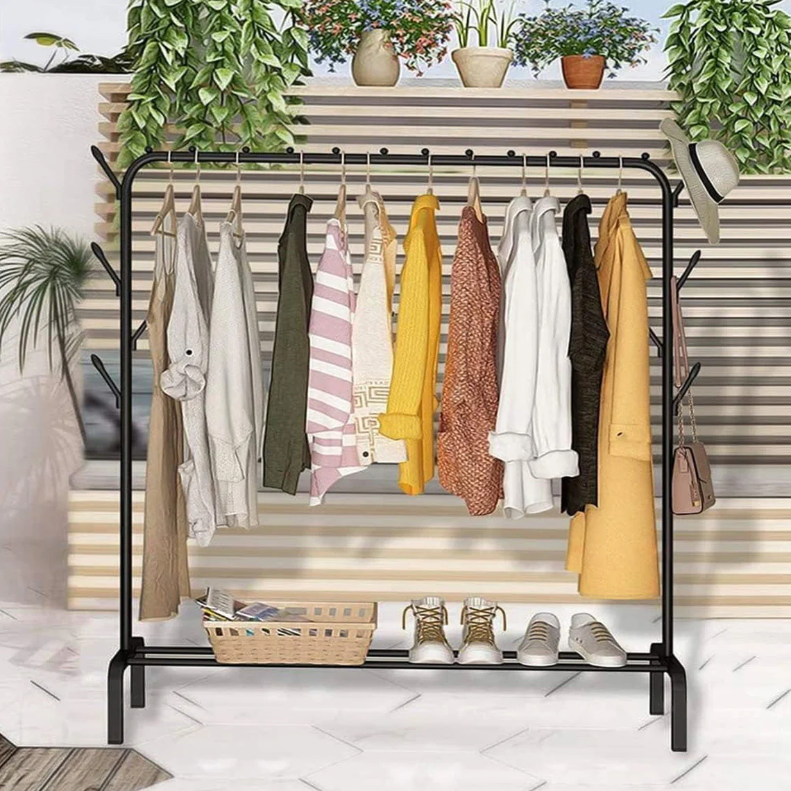 Large 1.5m Wide Coat Hanging Stand Wardrobe Clothes Hanger Rack (Black) - Image 10