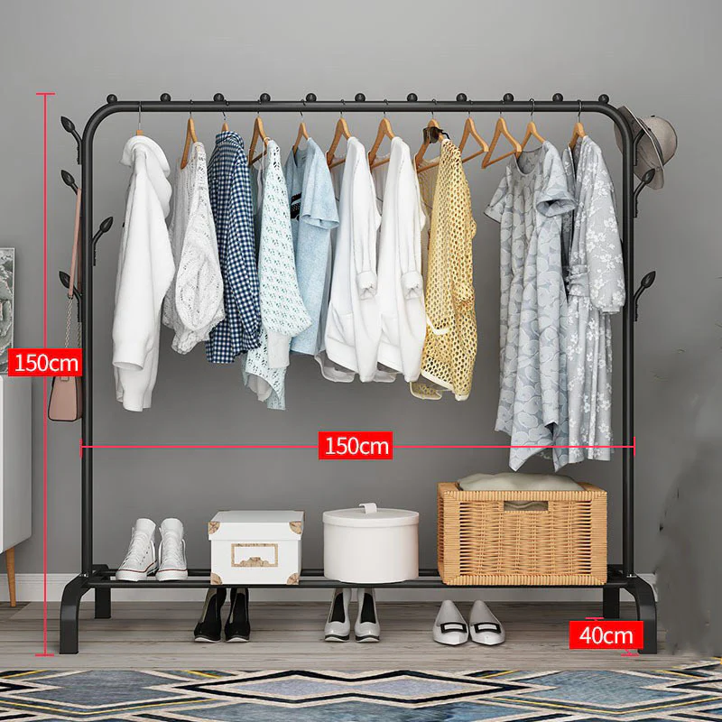 Large 1.5m Wide Coat Hanging Stand Wardrobe Clothes Hanger Rack (Black) - Image 3