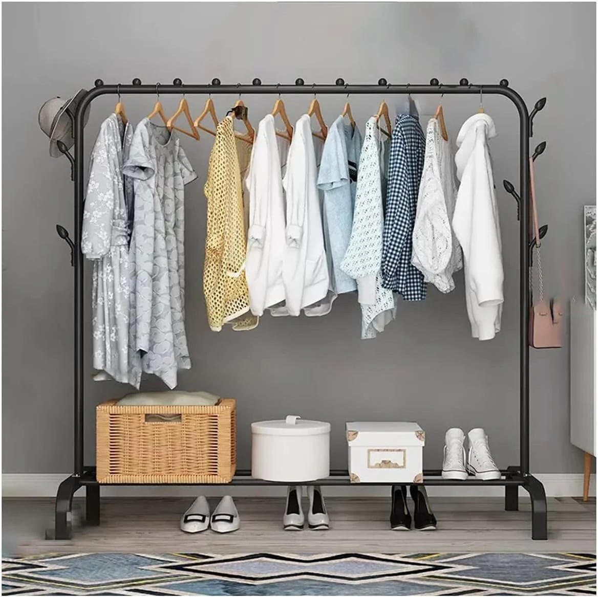 Large 1.5m Wide Coat Hanging Stand Wardrobe Clothes Hanger Rack (Black) - Image 4