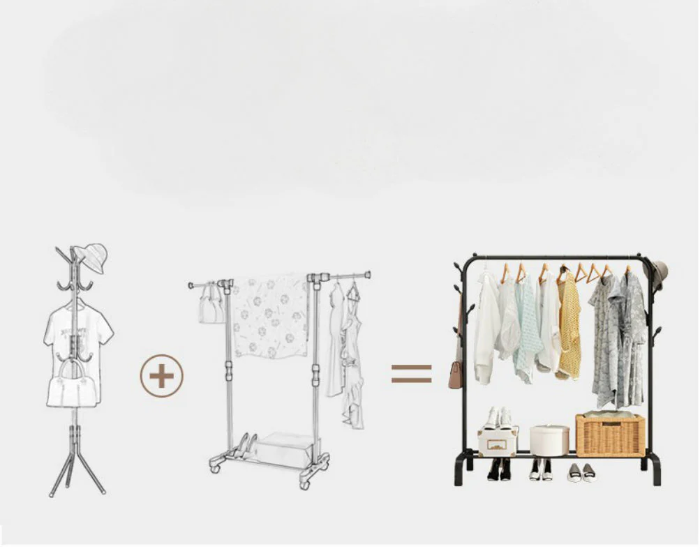 Large 1.5m Wide Coat Hanging Stand Wardrobe Clothes Hanger Rack (Black) - Image 7