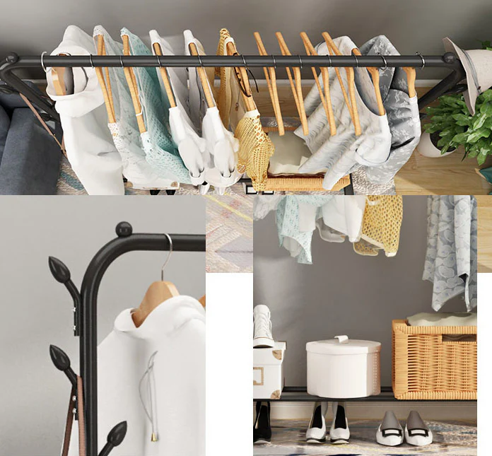 Large 1.5m Wide Coat Hanging Stand Wardrobe Clothes Hanger Rack (Black) - Image 9