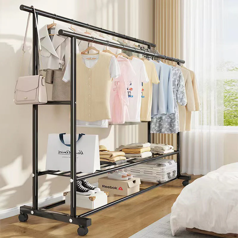 Large 1.5m Wide Double 2-Tier Coat Hanging Stand Wardrobe Clothes Hanger Rack (Black) - Image 8
