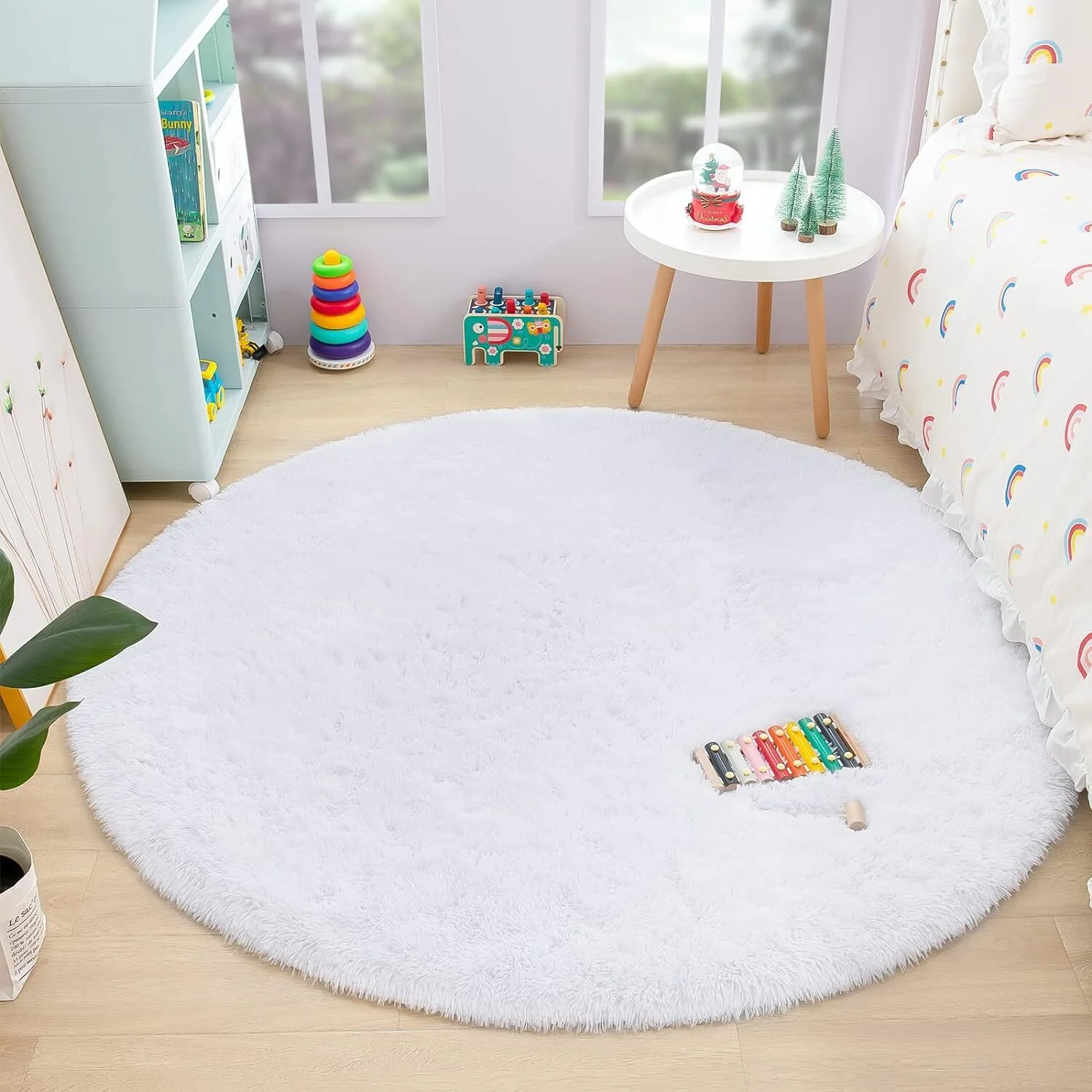 Large 2m Infinity Round Shag Rug (White) - Image 13