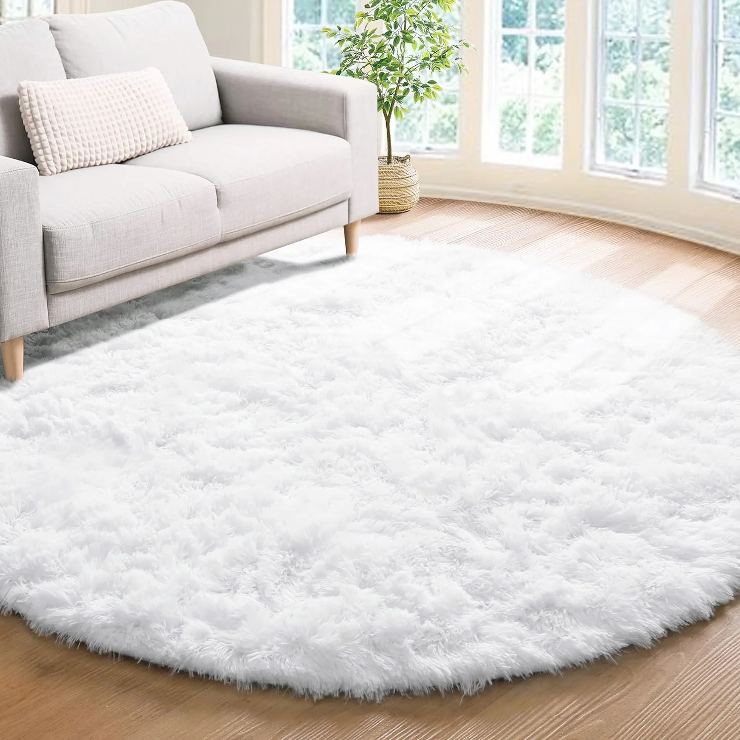 Large 2m Infinity Round Shag Rug (White) - Image 16