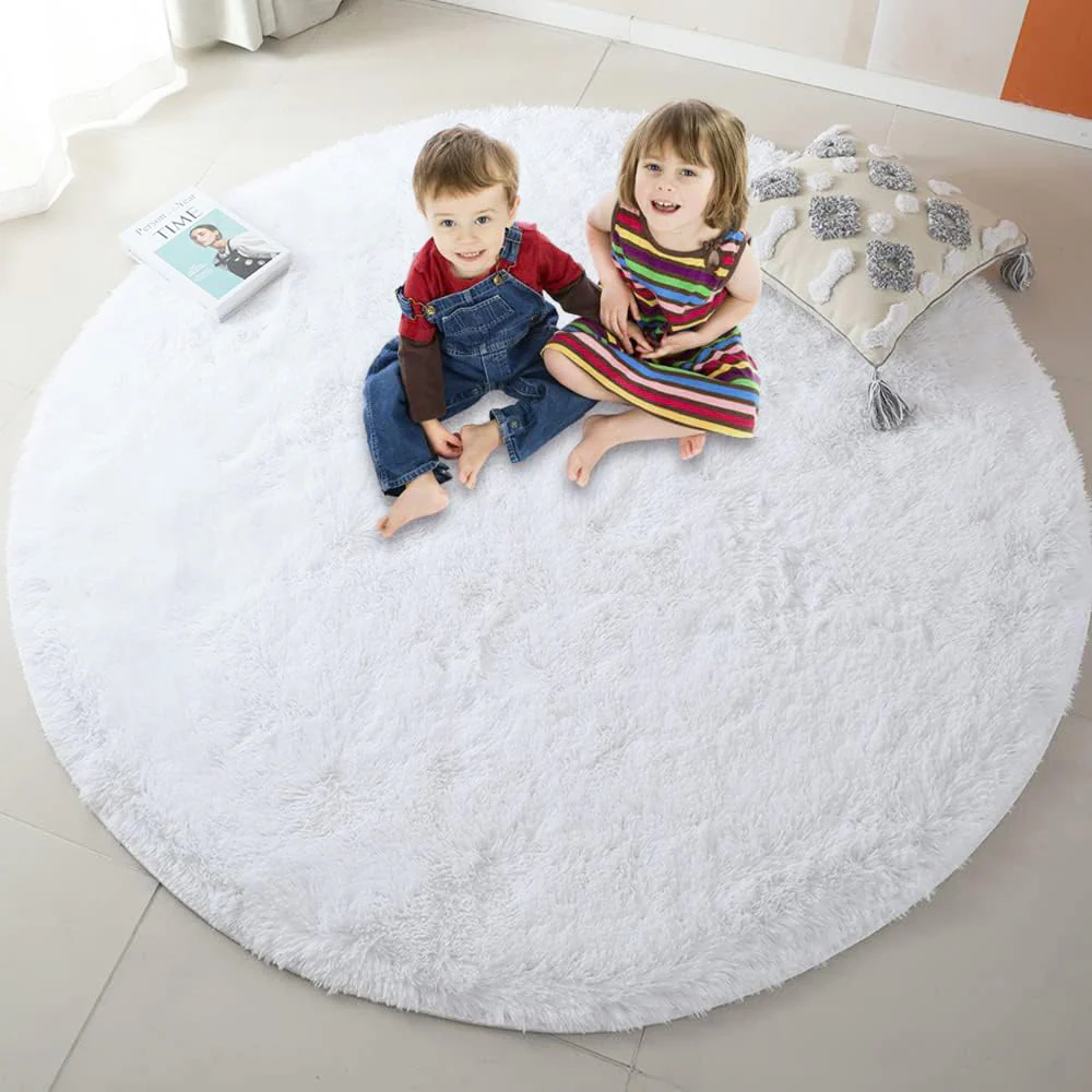 Large 2m Infinity Round Shag Rug (White) - Image 3