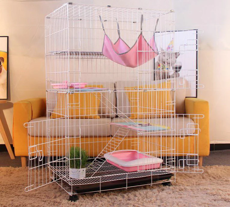 Large 4 Tier Pet Cat Bird Cage Playpen (White) - Image 3
