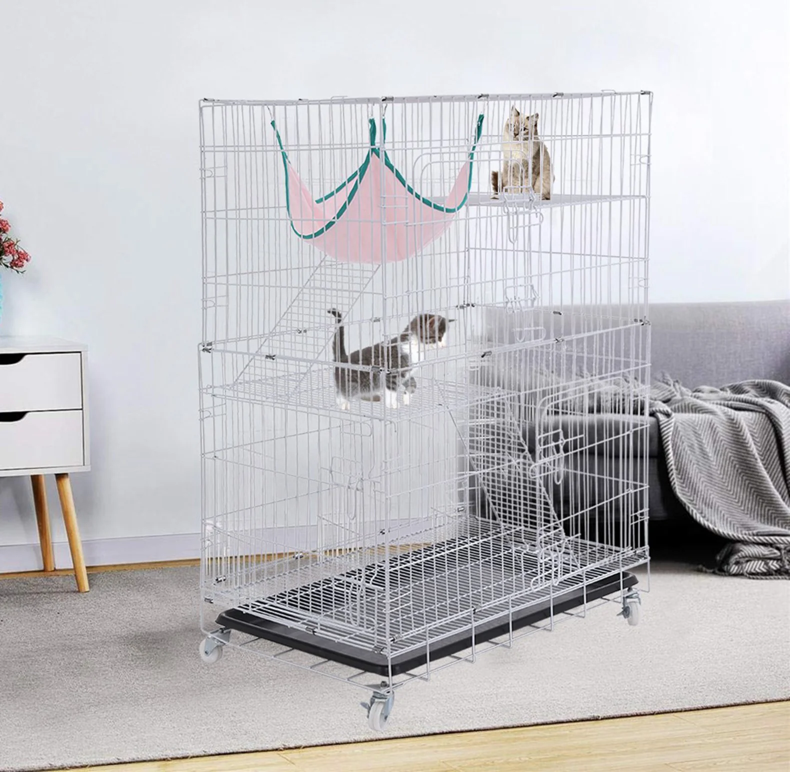 Large 4 Tier Pet Cat Bird Cage Playpen (White) - Image 6