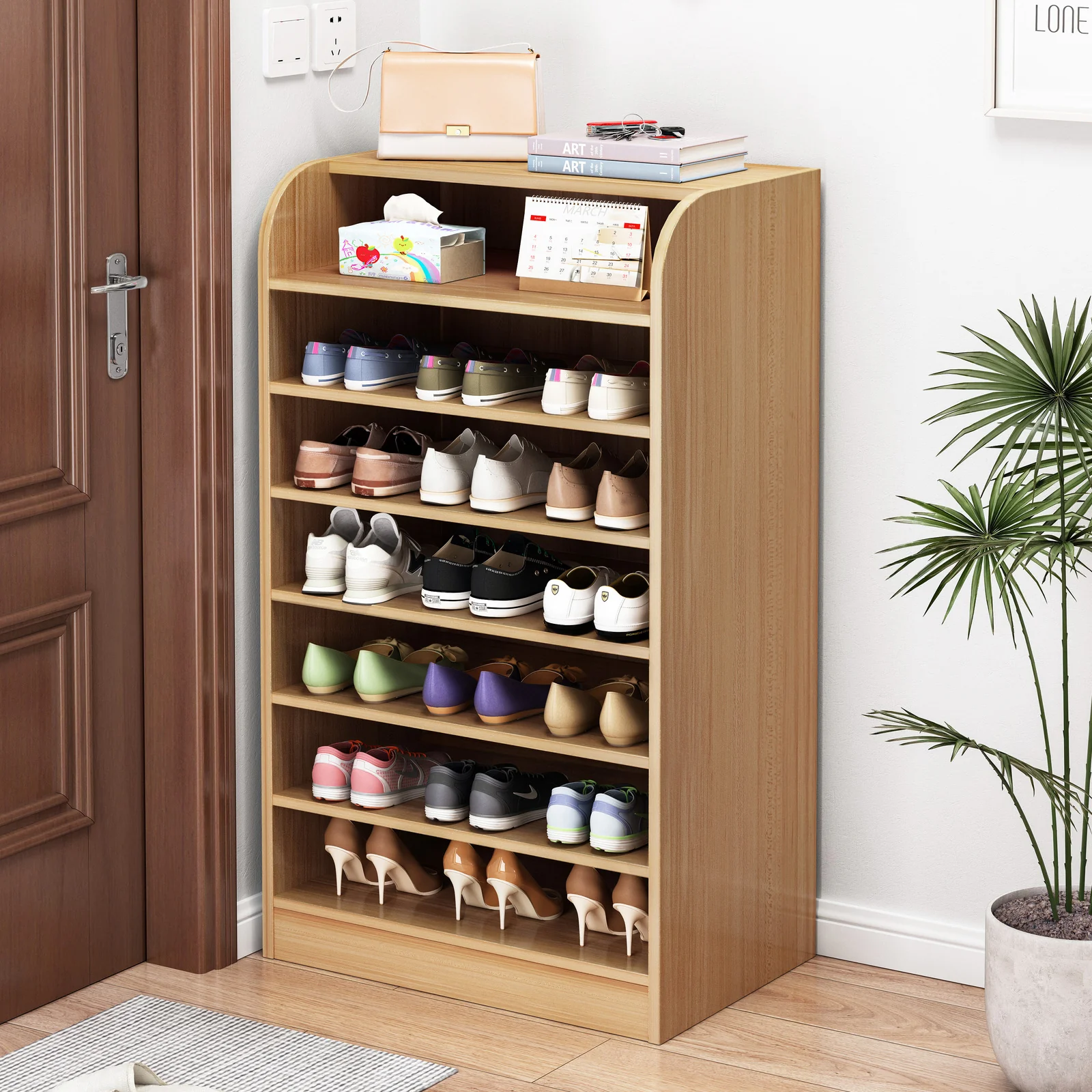 Large 8-Tier Extra Spacious Shoe Rack Wooden Storage Organizer Cabinet (Oak) - Image 10