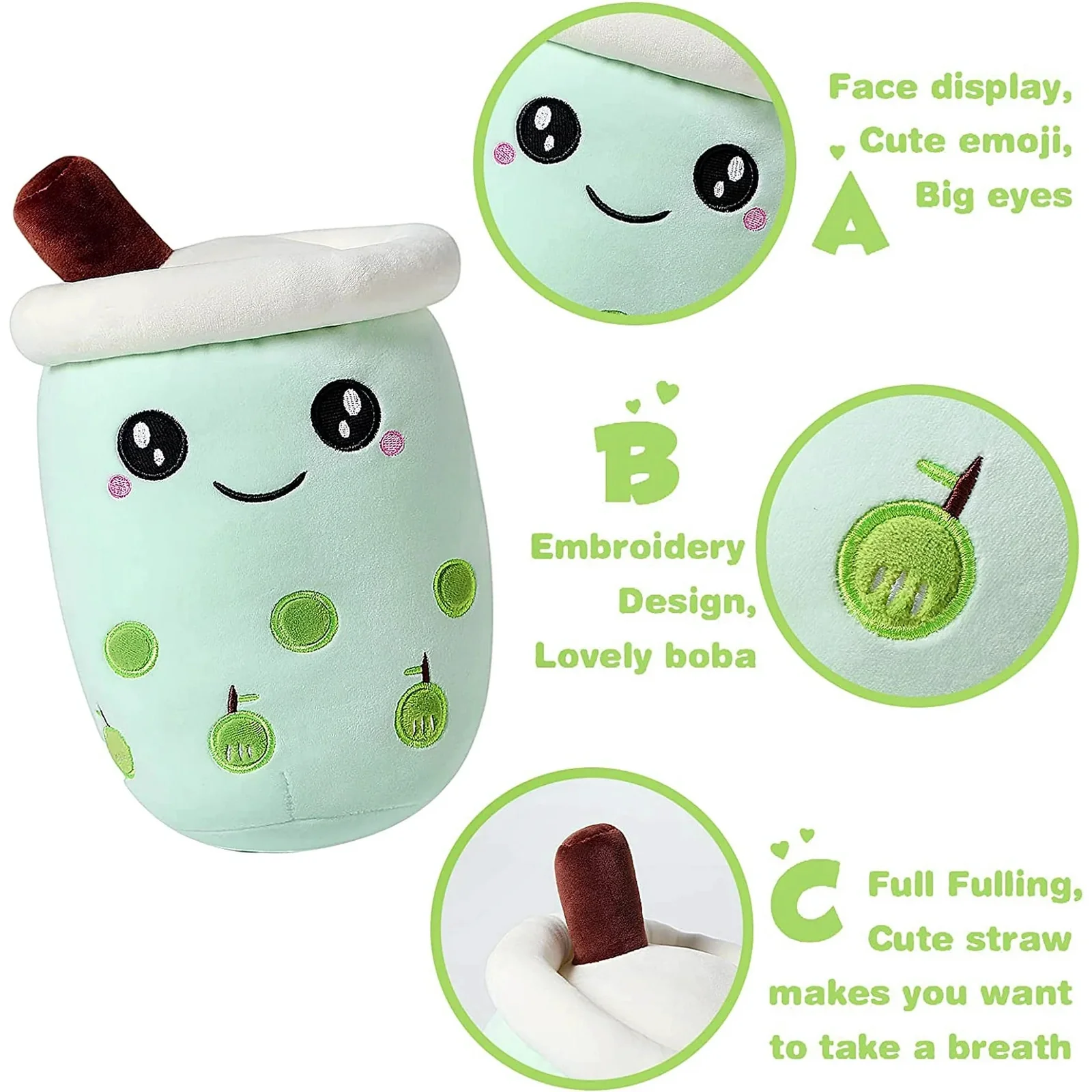 Large Bubble Tea Plush Toy Boba Cuddly Doll Pillow Cushion - 40cm, Green - Image 3